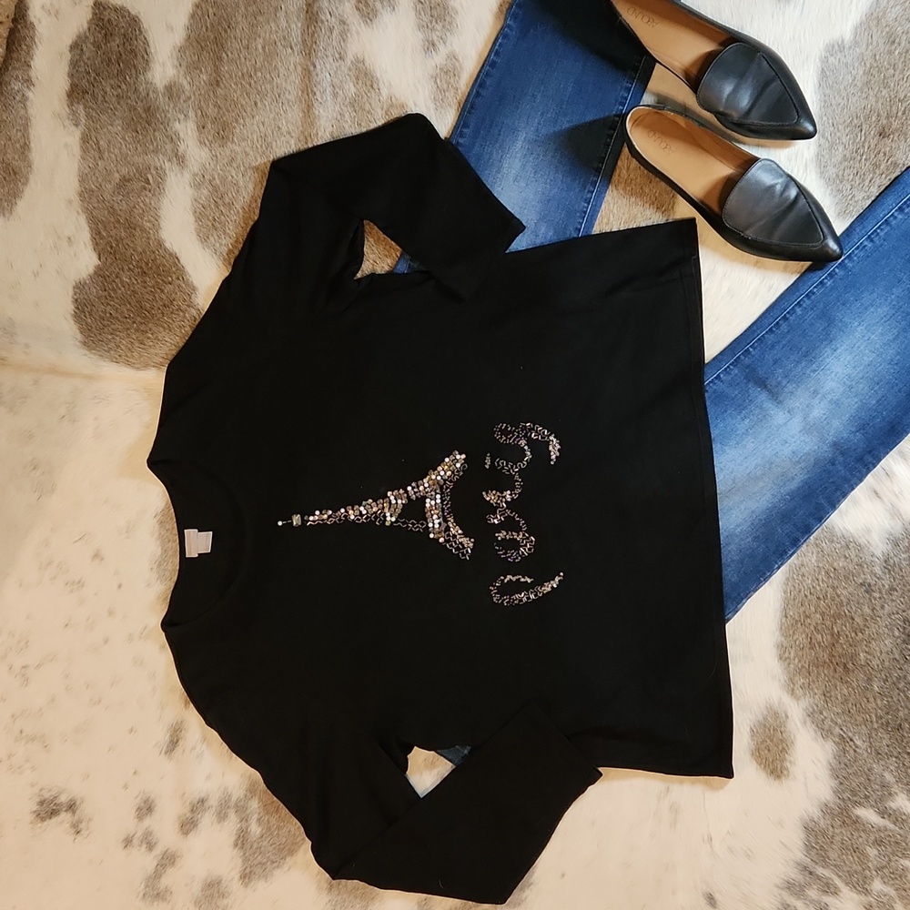 Chico's Long Sleeve Embellished Tee Paris - size XL